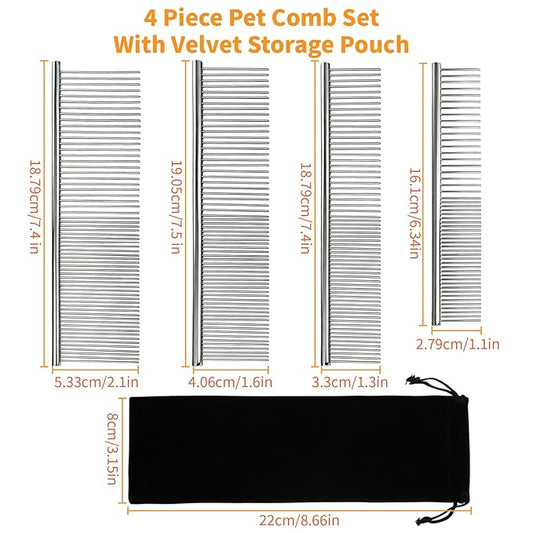 Dog Combs for Grooming Matting, 4 Pack Metal Cat Comb for Removing Tangles and Knots, Professional Dematting Tool for Pet Cats, Greyhound, Poodle, Doodle