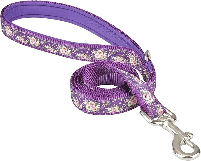 Purple Floral Print Dog Leash - 4Ft Durable Nylon for Medium & Large Dogs, Lightweight (M, Purple Floral)