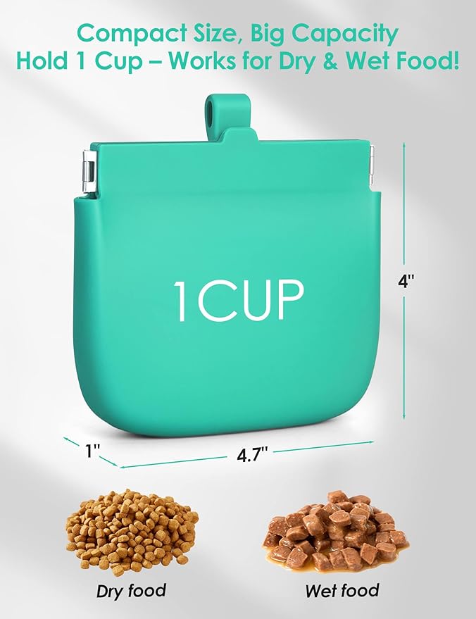 RBibei【One-Hand Access Silicone Dog Treat Pouch, Small Pocket Sized Training Pouch with Pull Tab & Auto Closing Lid for Easy Pet Training & Walking (Turquoise)