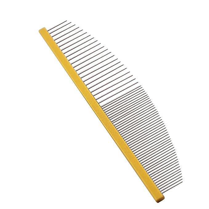 6.5 Inch Professional Crescent Coarse Grooming Pet Comb Lightweight Wide/Fine Tooth Butter Comb for Dogs & Cats Removing Tangles, Knots,Flea,Undercoat,and Excess Hair, Rounded Corners Design for Safe