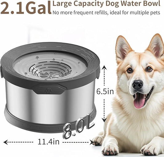 8L Dog Water Bowl No Spill 2.1 Gallon Stainless Steel Water Bowl for Dogs 270oz Large Capacity No Splash Slow Drinking Feeder with Anti-Slip Mat for Messy Drinkers