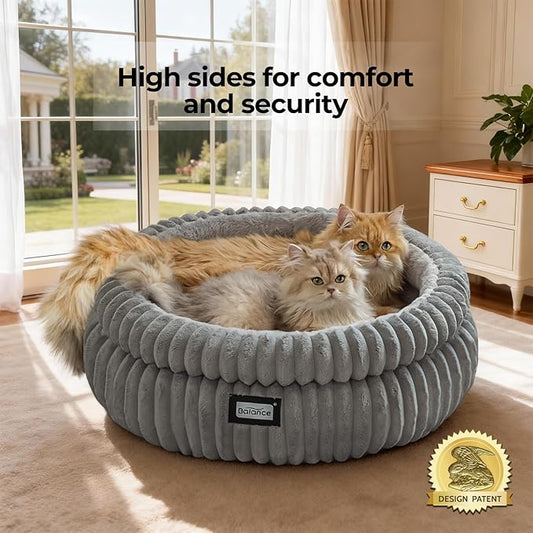 BALANCE Cat Bed Kitten Bed, Washable Round Cat Beds for Indoor Cats,Super Soft Plush Faux Fur Pet Bed for Puppy and Kitten with Anti-Slip Bottom