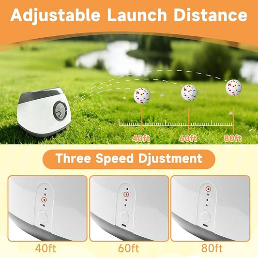 Automatic Dog Ball Launcher with 6pcs 2.5Inch ETPU Balls, White, Adjustable Distance 20-45ft, USB Rechargeable, Interactive Pet Toy-Blue (Grey-XL)