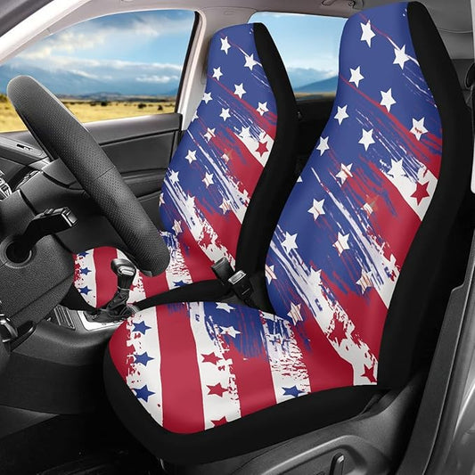 American Flag Print Car Seat Covers Set of 2,Universal Bucket Front Seats Protector Fit for Car,SUV Sedan,Truck