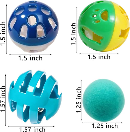 6 Pcs Cat Toys Balls for Indoor Kittens, 4 Bell Balls 2 Plush Balls, PP Material Interactive Cat Balls for Kitten Play and Exercise (1.5'')