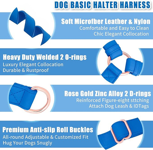 Soft Leather No Pull Dog Harness - Adjustable Step In Dog Harness with Rose Gold Heavy Duty Metal Buckle, Freedom Nylon Dog Halter Vests for Small Medium Large Dogs Easy Walking Training XS, Dark Blue