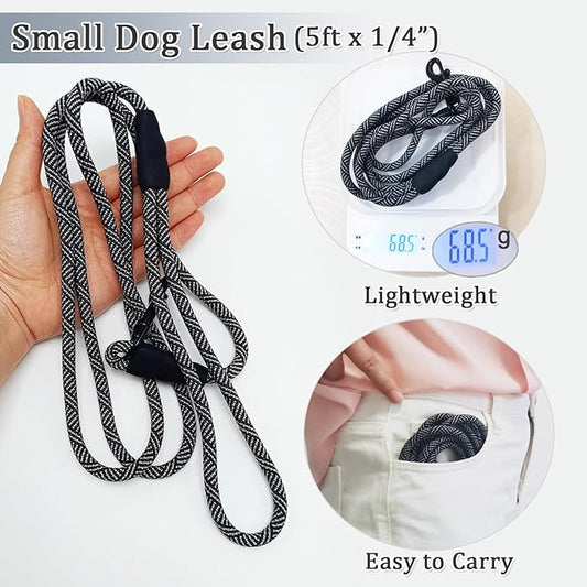 WYuZe 5ft Puppy Leash for Small Dogs, 1/4" Thin Rope Dog Leash with Easy to Use Hook, Strong Lightweight Pet Lead for Chihuahua/Yorkie/Toy Breed, 10 Colors, Black Gray