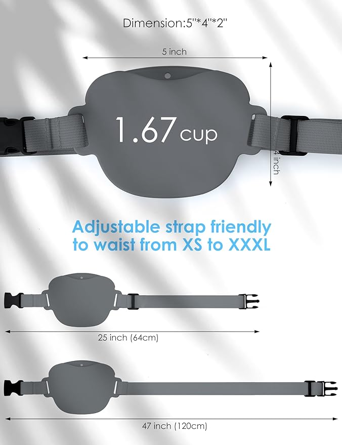 heouvo Dog Treat Pouch with Training Clicker, Upgrade Stronger Magnetic Closure to Avoid Spilling, 1.67 Cup Silicone Treat Bag Fanny Pack with Waist Belt for Pet Training Walking (Grey)