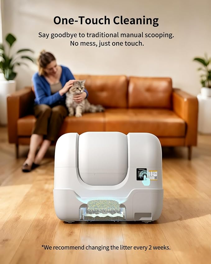 Automatic Cat Litter Box Self-Cleaning, Auto Sand Refilling, Auto Packing & Sealing, Auto Bag Replacement, One-Click Cleaning, Deodorization, APP Control, Radar Weight TOF Safety Sensors for Cats