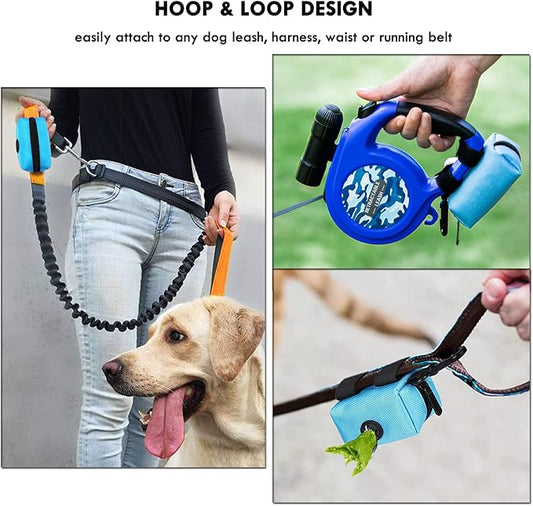 (2 Pack) Dog Poop Bag Holder for Leash Attachment with 80 Bags- Waterproof Dispenser with Carabiner, Hands-Free Design for Car Travel, Park Walk & Camping Trips, Fits All Leashes, Blue