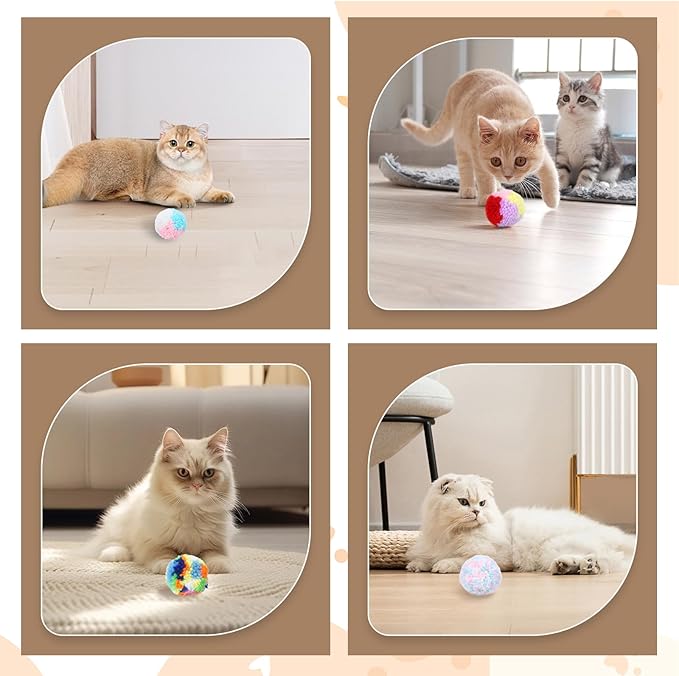 6 PCS Cat Pom Pom Balls, Cats Balls Toy Multicolor Cat Toys for Indoor Cats Kitty Yarn Puffs Small Plush Soft Ball Lightweight Interactive Indoor Kitten Chasing Toy