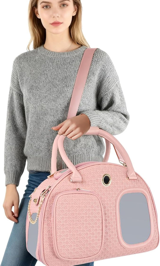 Dog Purse Carrier for Small Dogs, TSA Airline Approved Pet Tote Bag, Fashion Soft-Sided Puppy Carrier Purse with Pockets for Travel, Shopping, Daily Use (Pink, 16.1inch x 8.7inch x 12inch(LxWxH))