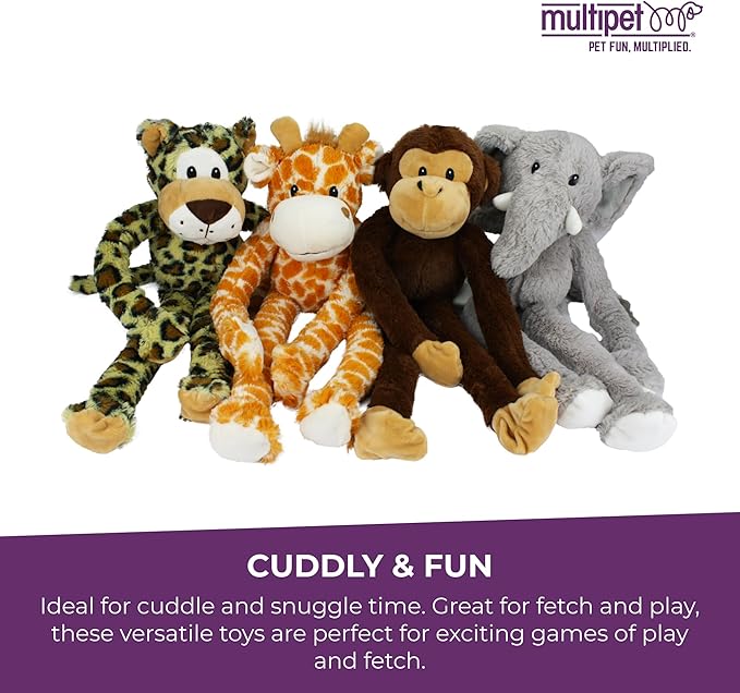 Multipet Swingin' Safari Monkey Dog Plush Toy - Squeaky Dog Toy for All Dogs - Extra Soft Plush Dog Toy - Stuffed Animal Dog Toy for Cuddling & Playing - Cute Dog Pet Toy (27”, Brown, 5 Squeakers)