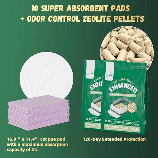 IMMCUTE Zeolite Litter Pellets, 18lb Bag Lasts 120 Days, Odor Control Cat Litter Pellets with Extra 10 Ct Pee Pads, Non Clumping Cat Litter, Low-Tracking, Unscented