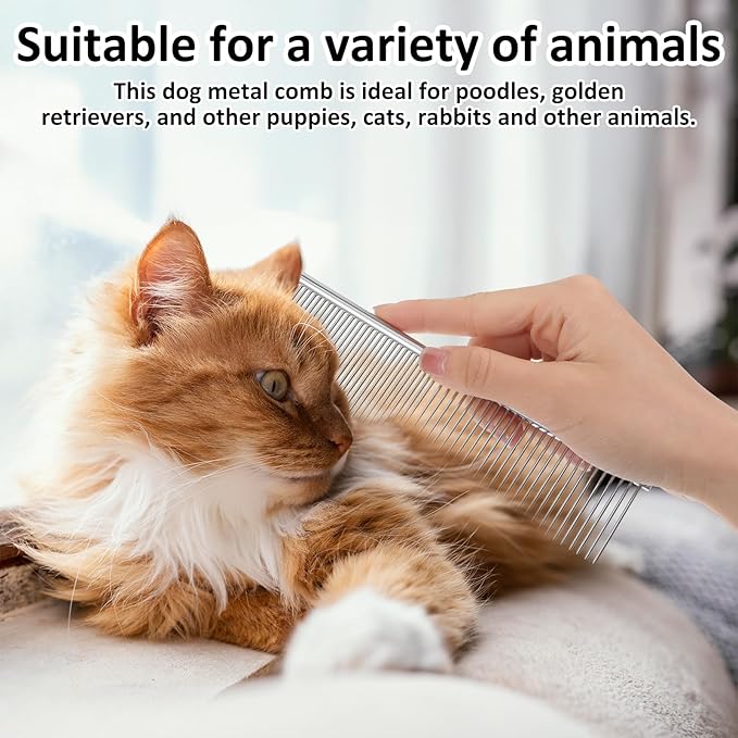 12 Pcs Stainless Steel Dog & Cat Comb, 7.48 Inch Metal Grooming Tool for Removing Knots, Long and Short Haired Pets Including Dogs, Cats & Others