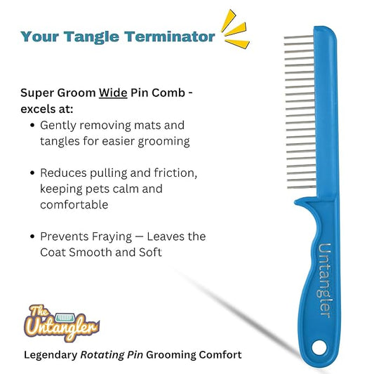 Super-Groom Combs with Smooth Rotating Teeth for Painless Mat Removal (Turquoise, 22 Coarse Teeth)