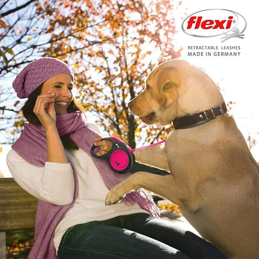 Flexi New Neon Tape Pink Medium 5m Retractable Dog Leash/Lead for Dogs up to 25kgs/55lbs