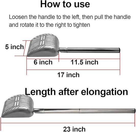 TOYPOPOR Stainless Steel Cat Litter Scoop 23 inches Telescoping Litter Scoop with Long Handle Perfect Scooper for Cats and Dogs