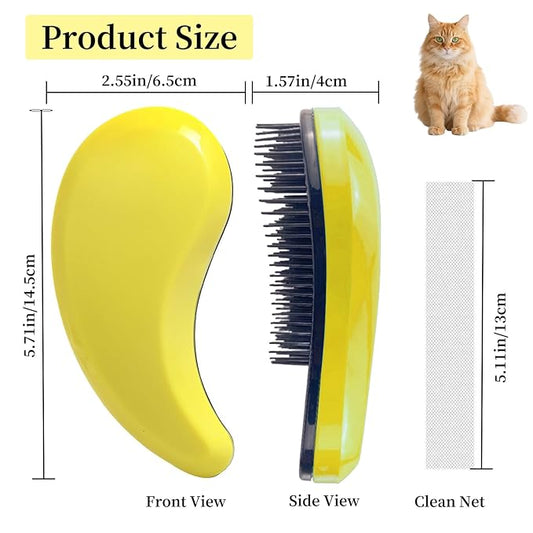 Cat Brush for Shedding - Perfect Grooming Tool for Long-Haired Cats | Deshedding & Hair Remover for Indoor Pets (Yellow)