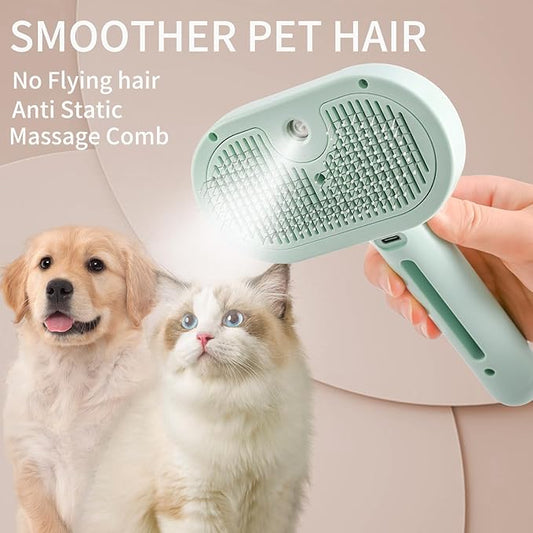 Cat Steam Brush 3-in-1 Pet Steam Brushes for Dogs and Cats - Self-Cleaning Grooming Brush with Steam Spray, Hair Removal Comb for Long Haired Cats and Dogs