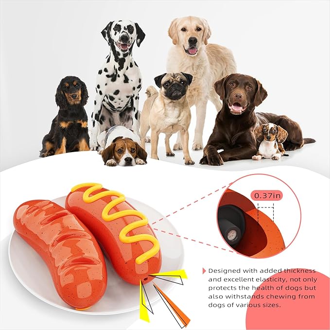 Large Size Hotdog Squeaky Dog Toy for Medium/Large Dogs Breed Aggressive Chewers Durable Bouncy Squeak Toys