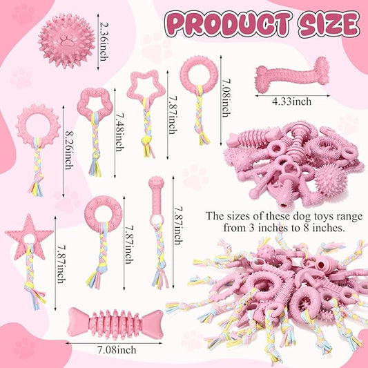 Shappy 40 Pcs Dog Chew Toys for Puppy Dog Toy Bulk Small Dogs Chew Toy for Teething, Relieves Teething Anxiety, Soft & Durable Interactive Toys for Outdoor Play Accessories, Not for Heavy Chewer(Pink)