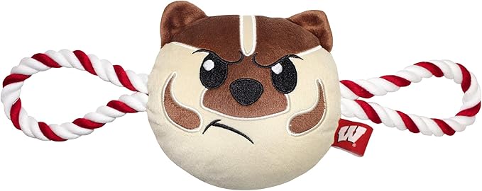 Pets First NCAA Wisconsin Badgers Nylon Mascot Dog Toy with Tough Dog Ropes & Inner Squeaker in Bright Team Colors