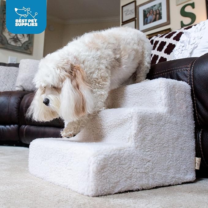 Best Pet Supplies Dog Stairs for Small Dogs & Cats, Foam Pet Steps Portable Ramp for Couch Sofa and High Bed Non-Slip Balanced Indoor Step Support, Paw Safe No Assembly - Ash Gray Linen, 3-Step