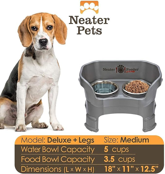 Neater Feeder Deluxe Medium Dog with Leg Extensions and Slow Feed Bowl, Gunmetal