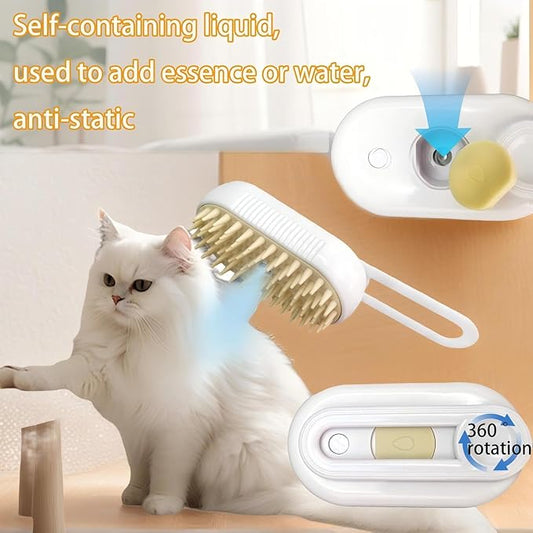 Cat Steam Brush for Shedding - USB Rechargeable Grooming Brush with Release Button, Dual Speed Spray for Long & Short Hair Indoor Cats