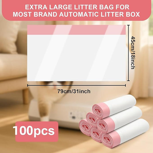 100Pack Extra Large Cat Litter Box Liners with Drawstring Compatible for Litter Box Litter Robot 4, 4Mil Thickened Cat Litter Bags, 9-11 Gallon Litter Liners for Litter Robot Bags