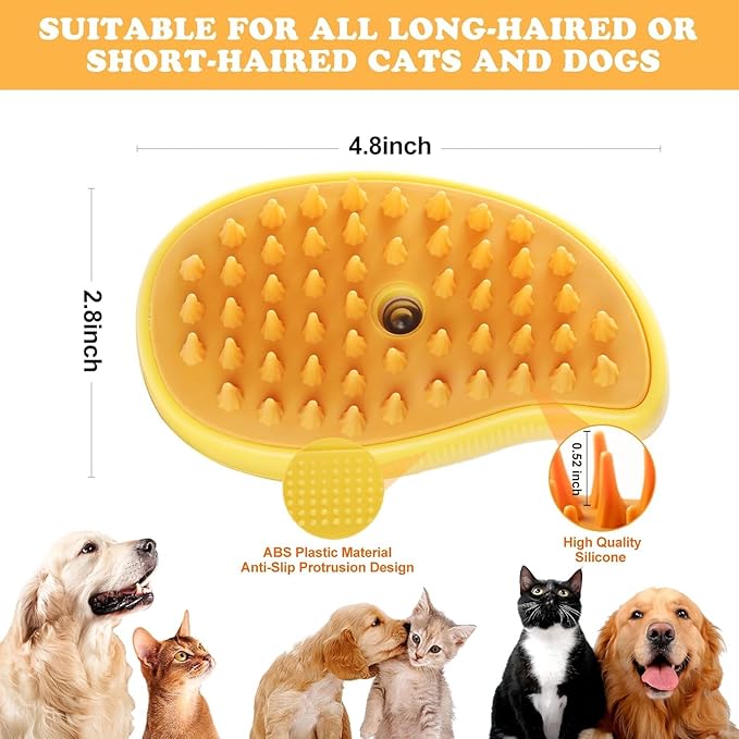 Pet Steam Brush 3-in-1 – Cat & Dog Grooming Brush with Spray – Hair Remover & Deshedding Comb – Silicone Massage Cleaner for Pets