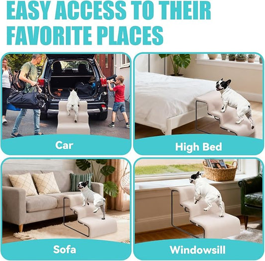 Dog Stairs for Small Dogs 15.4" H,3-Step Pet Bed Stairs for Dogs to Get On Bed,Dog Steps for High Bed Couch Non-Slip Pet Ramp for Puppy Older Cat