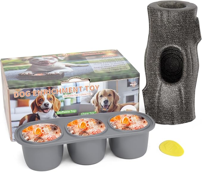 Interactive Dog Treat Toy for Aggressive Chewers, Indestructible Enrichment Chew Toy for Puppy Teething, Frozen Treat Holder with Molds for Large Dogs Pets Keep Busy Reduce Anxiety -Gray