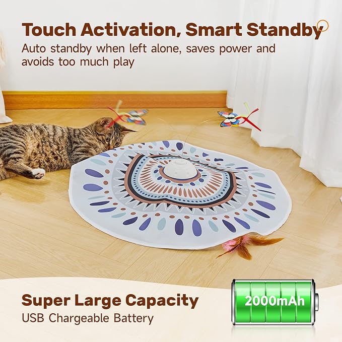 Potaroma Cat Toys Chargeable, 3in1 Hide and Seek for Kittens, Interactive Automatic Play, Fluttering Butterfly, Moving Wand Feather, Indoor Kitty Exercise 22.8 Inch Cover for All Breeds