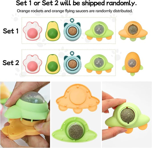 Catnip Roller Ball Catnips Wall Ball 5 Piece (3 Nips,2 Worm Galls) with 2 Replacement Cat nip Balls As Present