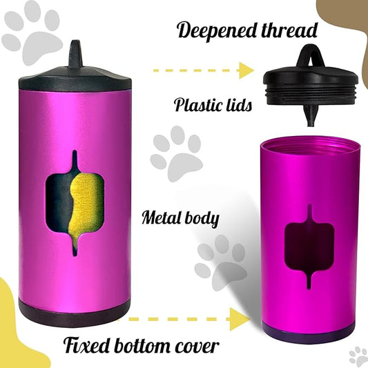 Metal Dog Poop Bag Holder 2-Pack w/Leash Clip|Durable Scratch-Resistant Aluminum|30 Bags+6 Accessories(Pink)