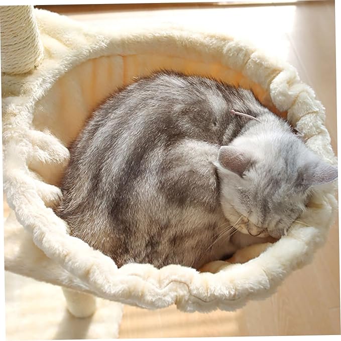 Cat Tree Replacement Parts Cat Hammock 17in Dia. Spoon-Shape Large Tree Hammock Soft Scratch-Proof Replacement Parts Washable Easy to Install Attachments Beige