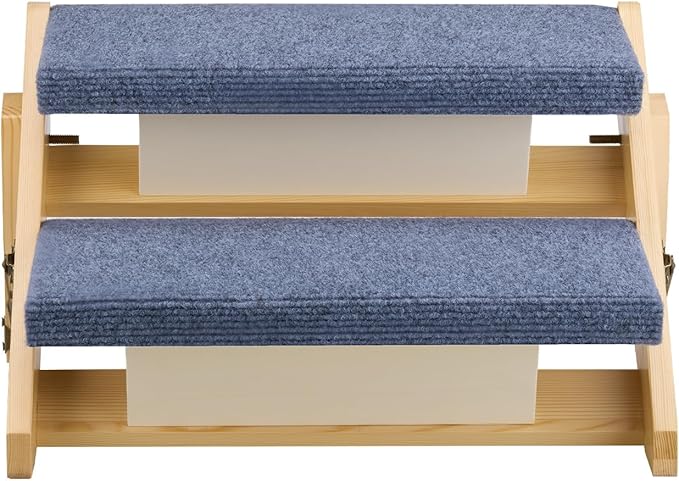 VEVOR Wood Pet Stairs, 2-Step Dog Stairs for Beds, Sofa & Cars, 110lbs Load Capacity, Floded Flat Design, Stable & Sturdy Cat & Dog Step Ladder for Small Medium Large Older Pet Puppy Essentials
