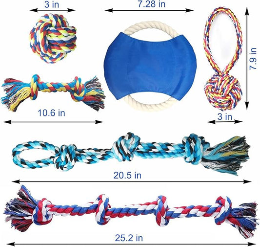 6 Pack Dog Rope Toys for Small Medium Large Breed, Tough Chew Rope Tug Toy for Dogs, Flying Disc Fetch Toy Dog Rope Ball, Interactive Toy for Boredom, Puppy Teeth Cleaning