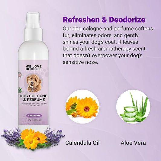 We Love Doodles Dog Cologne & Perfume, Deodorizing, Safe Ingredients, Manufactured in USA, Long Lasting After Bath, Deodorant for Smelly Dogs, Pawfume for Pets, Odor Eliminator Spray, Lavender, 8 OZ