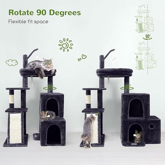 Globlazer Cat Tower for Indoor Adult Cats, 50-inch Heavy Duty Cat Tree House for Big Cats with Extra-Large Padded Platform, Sisal Scratching Board, 2 Large Condos, F50, Dark Grey