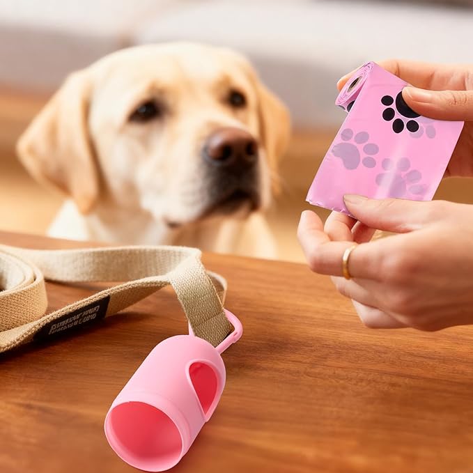 Dyforce 600 Count Dog Poop Bags Rolls with Dispenser, Scented Leak Proof Pet Waste Poop Bags for Dogs 13x9", Extra Thick and Large Doggy Cat Litter Bags for Poops with Holder, Pink