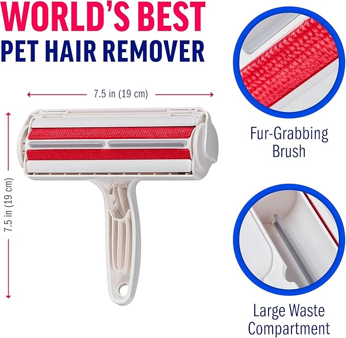 Pet Hair Remover Roller - Reusable Lint Roller for Dog & Cat Hair on Furniture, Couch, Carpet, Clothing - Eco-Friendly Portable Fur Remover Tool (White)