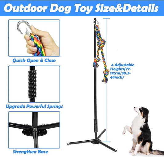 Tether Outdoor Dog Toy,Interactive Exercise Game in Yard Park Tug of War for Large Medium Small Dog Puppy with 2 Rope Toy and Bell Pull Chase and Solo Play
