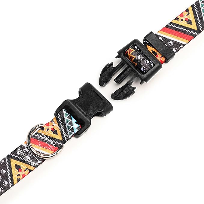 Mercano Adjustable Dog Collar - Special Design Patterns, Soft Nylon Comfortable Durable Pet Collar for Small Medium Large Dogs (L, Ethnic Gold)