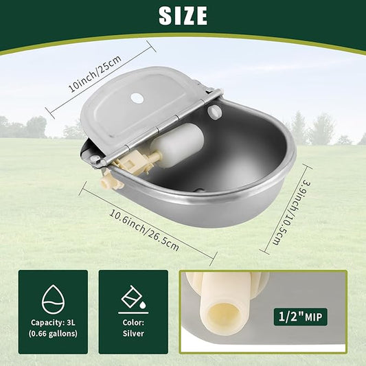 Automatic Animal Drinking Water Bowl, Stainless Steel Water Troughs for Livestock Water Dispenser for Horse,Goat,Pig,Dog Pet Feeder (Without Drainage Hole)