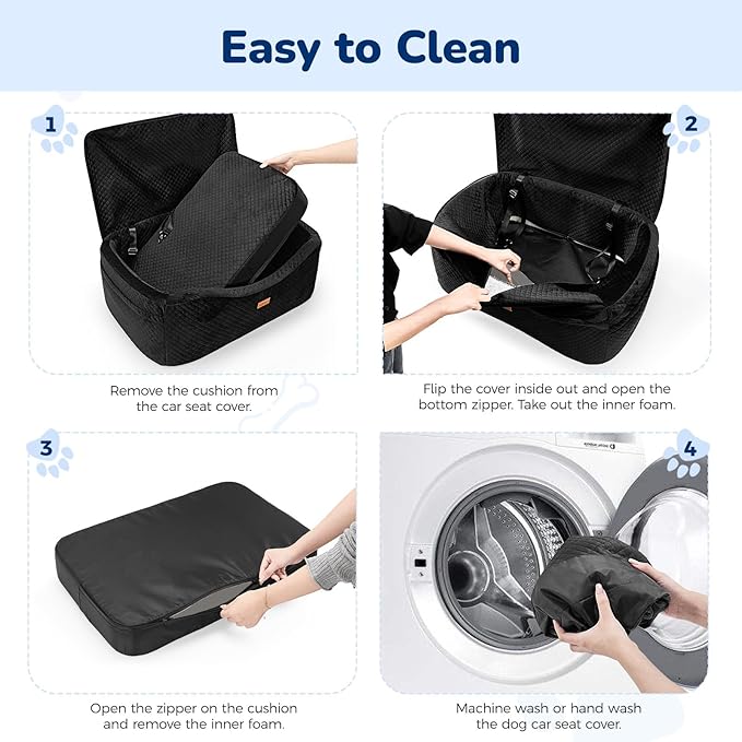 Dog Car Seat for Large Dogs up to 60 lbs or 2 Small Dogs with 4" Memory Foam, Back Seat Medium Pet Booster Seat with Triple Safety Belts, Adjustable Leashes, Detachable/Washable (Dark Black, Large)