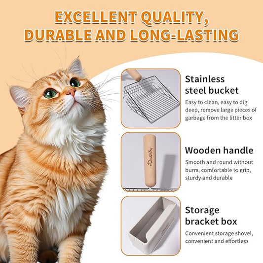 Cat Litter Scoop Metal Litter Scooper with Holder Cat Litter Scooper Kitty Litter Scoop Cat Poop Scooper Poop Scooper for Cat Litter Litter Box Scooper Metal