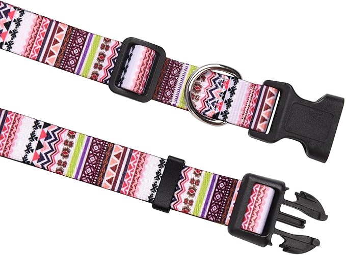 Dog Collar with Bohemia Floral Tribal Geometric Patterns - Soft Ethnic Style Collar Adjustable for Small Medium Large Dogs(Pink Bohemia,S)
